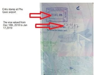 Vietnam visa exemption stamp at Phu Quoc