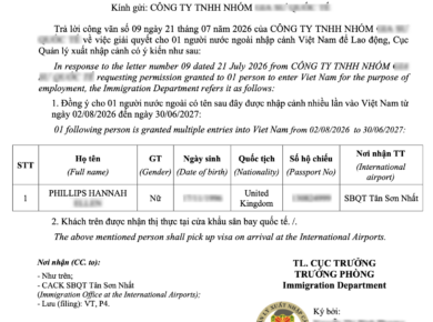 Vietnam visa approval letter