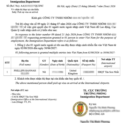 Vietnam visa approval letter
